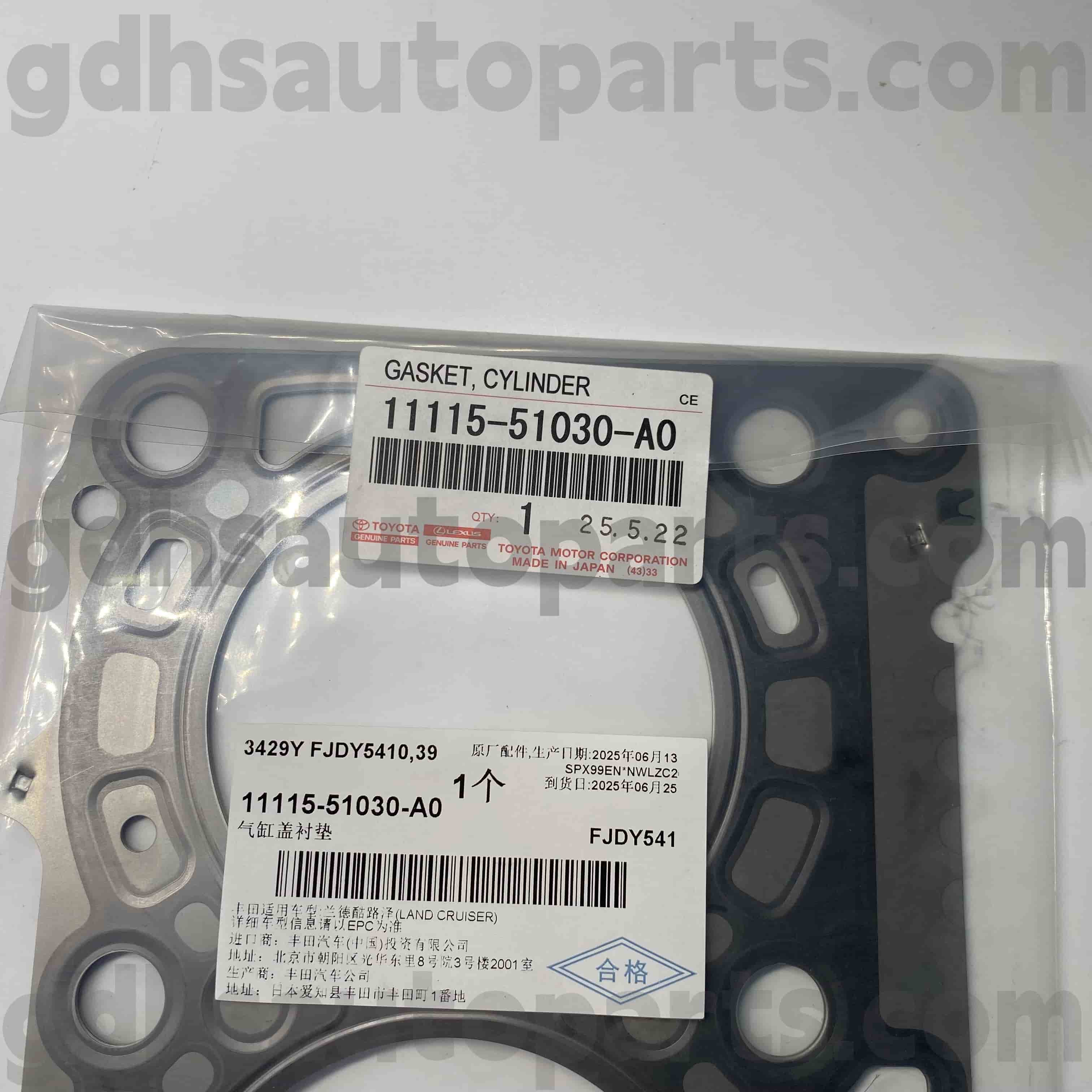 11115-51030-A0 Toyota Echte Teile rechter Zylinderabdeckungsgummi-Gummi-Ring für Land Cruiser